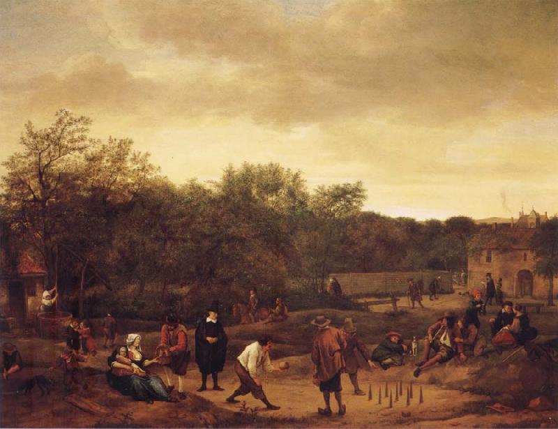 Jan Steen Landscape with skittle playes oil painting image